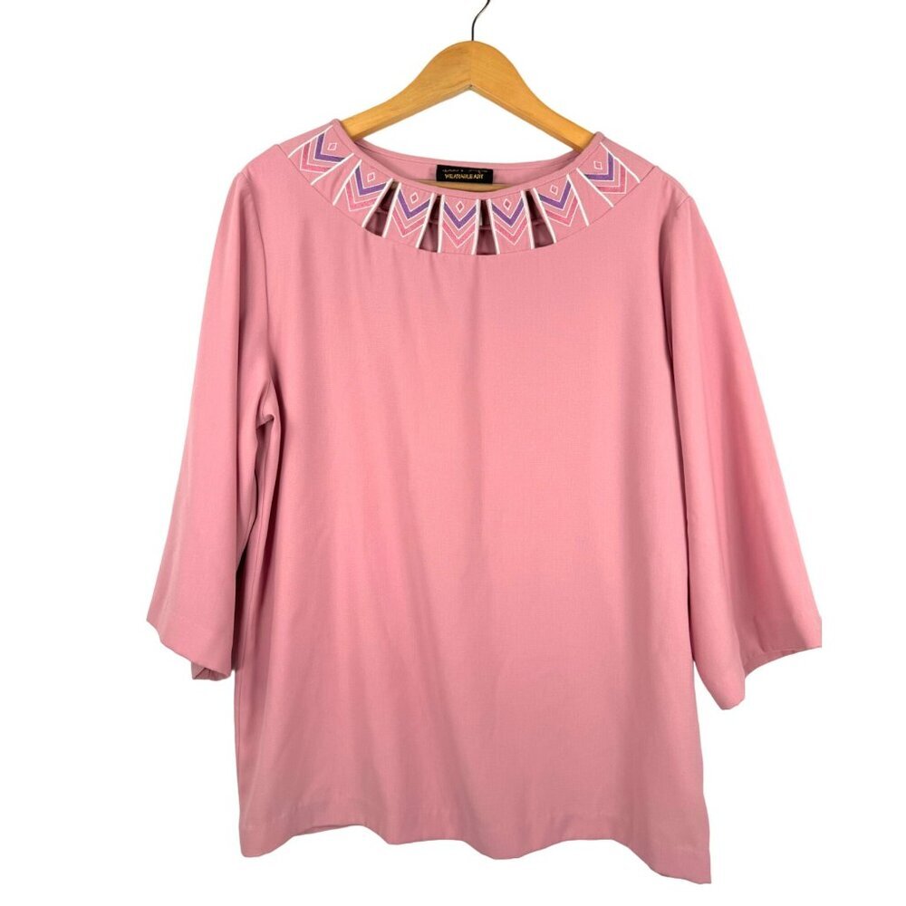 Bob Mackie wearable art embroidered 3/4 sleeve tunic pink sz L